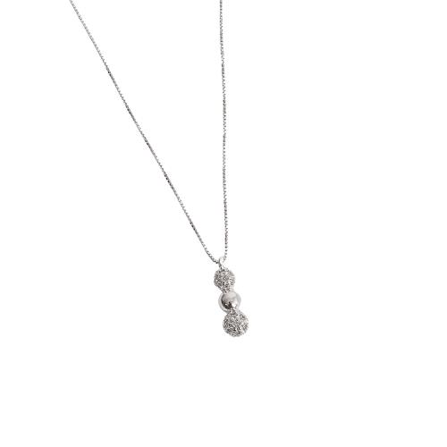 Colar pingente bolas com cravejado 16mm 45cm