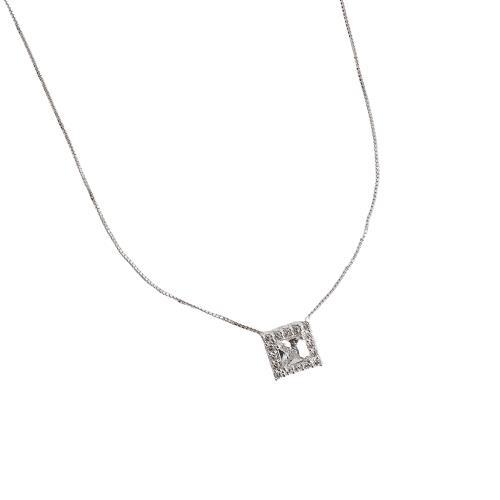 Colar pingente zircônia quadrada com cravejado 10mm 45cm