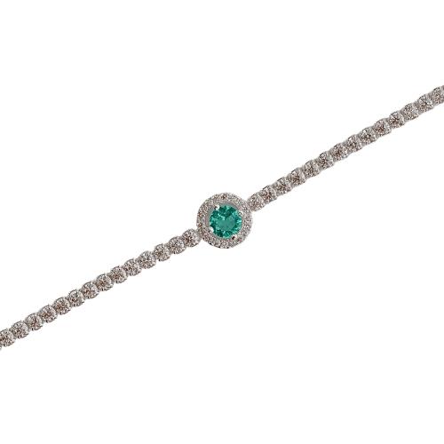 Pulseira Riviera 2mm com círculo vazado cravejado turmalina 16+4cm