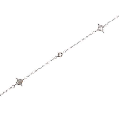 Pulseira entremeio zircônias redonda 3mm e losango 6mm 16+4cm