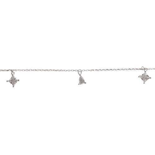 Pulseira pingentes zircônias losango e gota 6mm 16+4cm