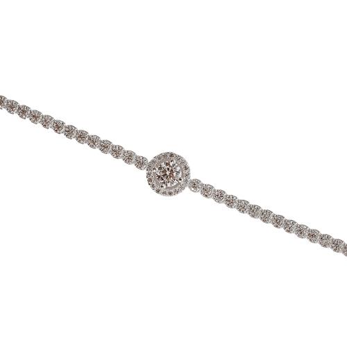 Pulseira Riviera 2mm com círculo vazado cravejado 16+4cm