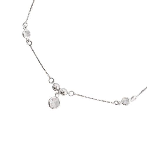 Pulseira entremeio bolas e zircônias com pingente zircônia 6mm