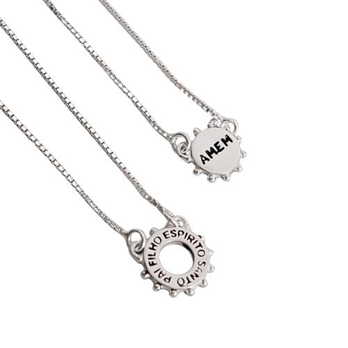 Escapulário placas pai, filho, Espírito Santo Amém v15 60cm
