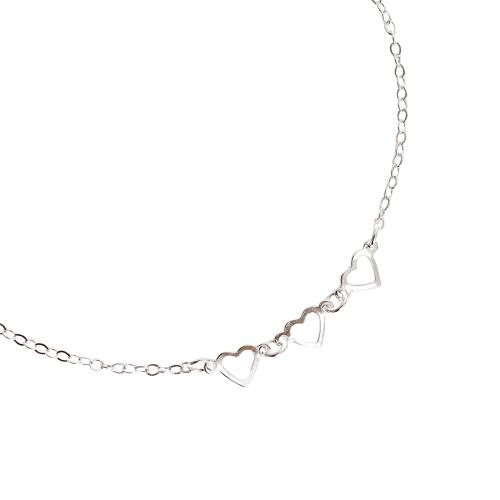Pulseira entremeio corações vazados 6mm corrente cadeado 19cm