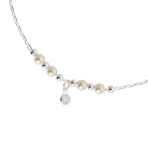Pulseira entremeio bolas e pérolas com pingente zircônia 5mm 19cm