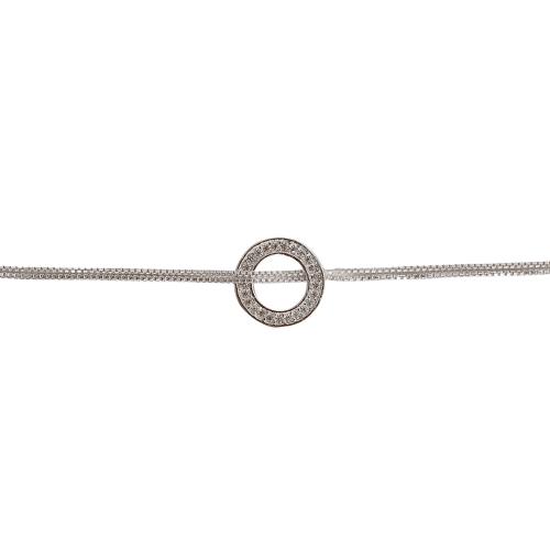 Pulseira entremeio círculo vazado cravejado 11mm corrente dupla 18+5cm