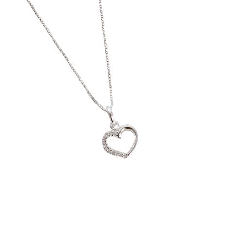 Colar pingente coração vazado metade cravejado 10mm 45cm