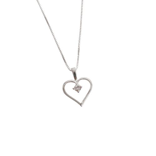 Colar pingente coração vazado com zircônia 13mm 45cm