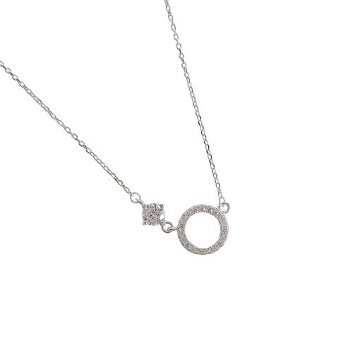 Colar entremeio círculo vazado cravejado e zircônia corrente cadeado 40+5cm