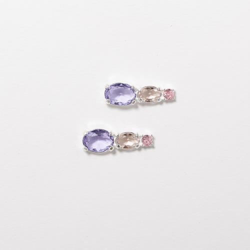 Brinco ear cuff pedras ovais e redonda coloridas