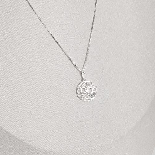 Colar pingente lua e sol 15mm 45cm