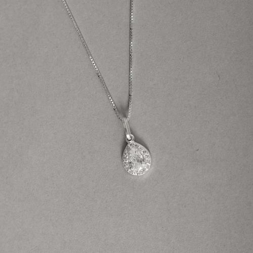 Colar pingente zircônia gota com cravejado 9mm 45cm