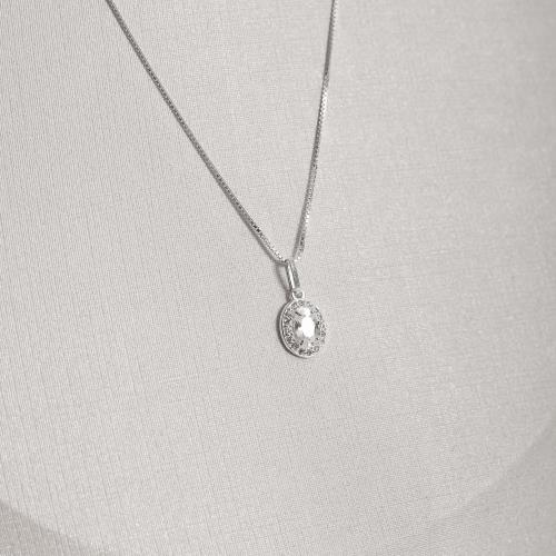 Colar pingente zircônia cristal oval cravejada 9mm 45cm