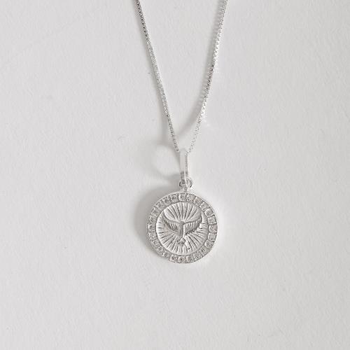 Colar pingente medalha Espírito Santo cravejado 14mm 45cm