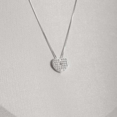 Colar coração cravejado com cruz 12mm 45cm