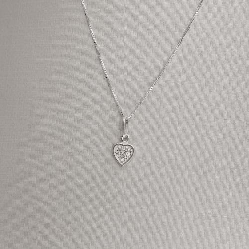 Colar pingente coração cravejado 7mm 40cm