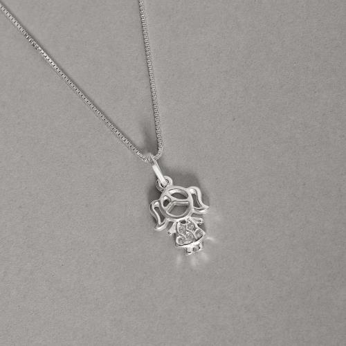 Colar pingente menina cravejada 12mm 40cm