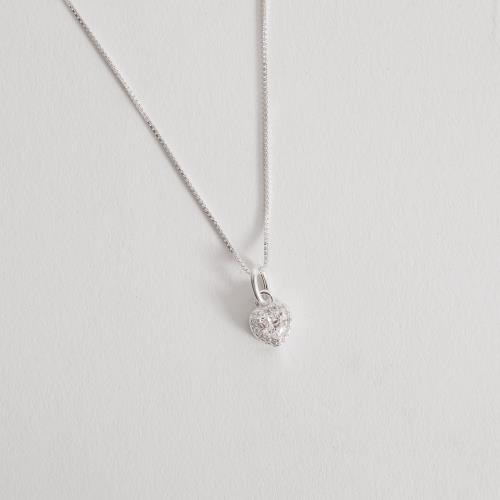 Colar pingente zircônia coração com cravejado cristal 7mm 40cm