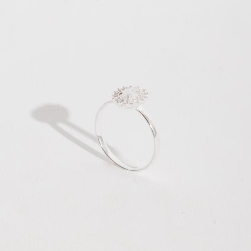 Anel zircônia oval cristal com cravejado