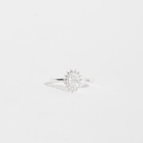 Anel zircônia oval cristal com cravejado