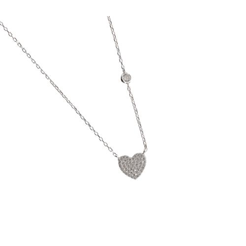 Colar entremeios coração cravejado 10mm e zircônia redonda corrente cadeado 40+5cm