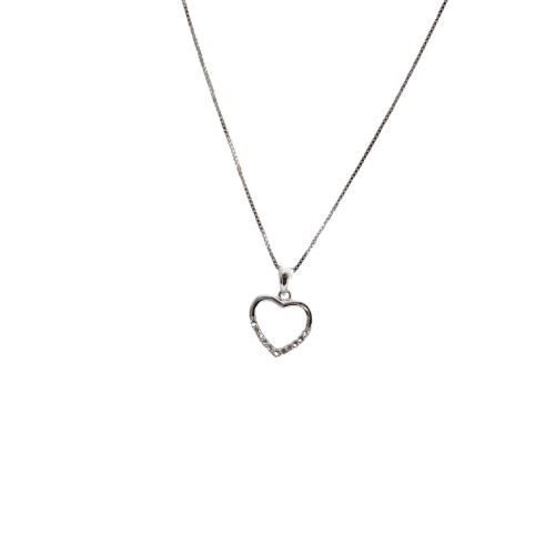 Colar pingente coração vazado metade cravejado 12mm 45cm