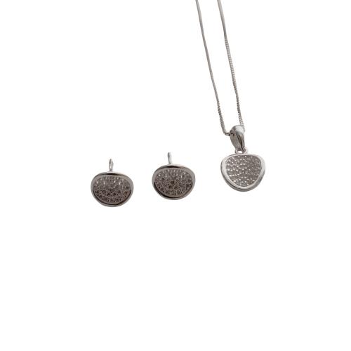 Conjunto brinco e colar oval com cravejado 10mm 45cm