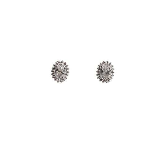 Brinco zircônia oval com cravejado cristal 10mm