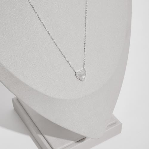 Colar coração madrepérola com cravejado 13mm corrente cadeado 45+5cm