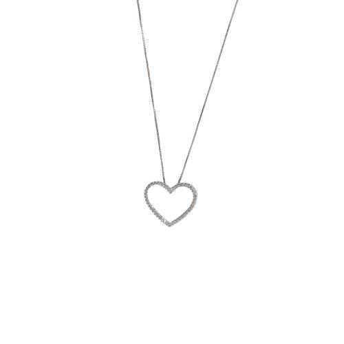 Colar coração vazado cravejado 23mm 45cm