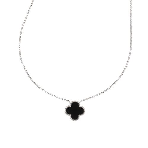 Colar trevo pedra ônix com bolinhas 14mm corrente cadeado 45+5cm