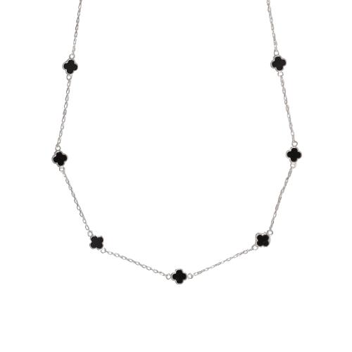 Colar entremeio trevos pedra ônix 6mm corrente cadeado 60+5cm