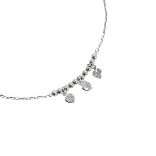 Pulseira entremeio bolas 3mm pingentes zircônia coração
