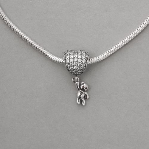 Berloque separador balão coração cravejado 11mm pingente urso envelhecido