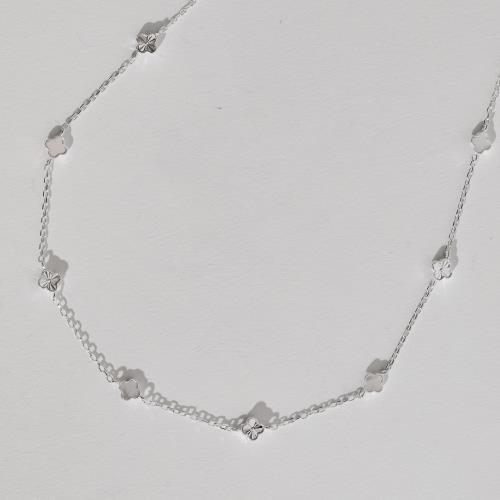 Colar entremeio trevos madrepérola e vinco 5mm corrente cadeado 45+5cm