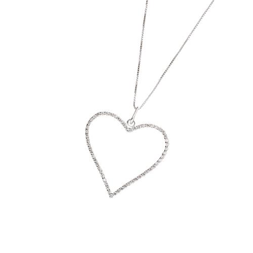 Colar pingente coração vazado cravejado 33mm 45cm