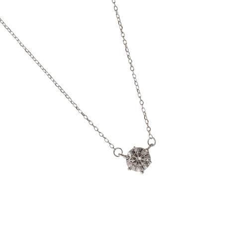 Colar entremeio moissanite redonda cristal 6mm corrente cadeado 40+5cm