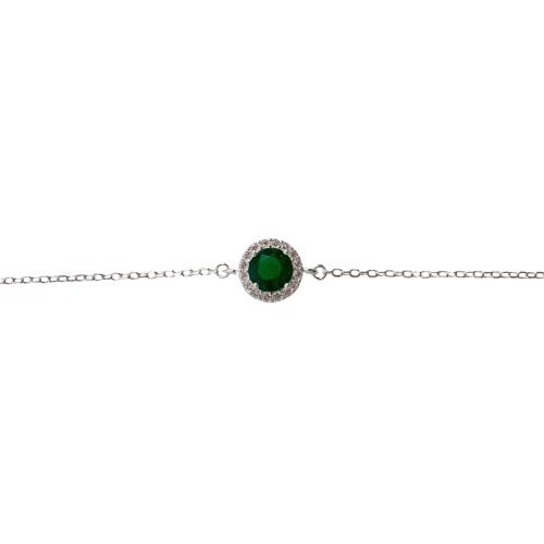 Pulseira entremeio zircônia redonda esmeralda com cravejado 8mm 16+4cm