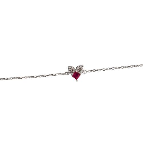 Pulseira entremeio zircônias redonda e losango rubi 7mm 16+4cm