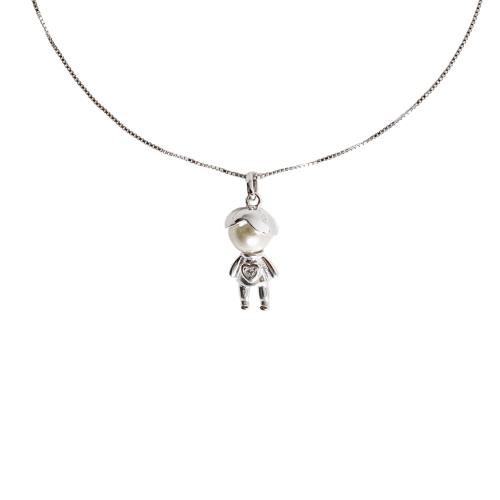 Colar pingente menino com pérola e zircônia 17mm 45cm
