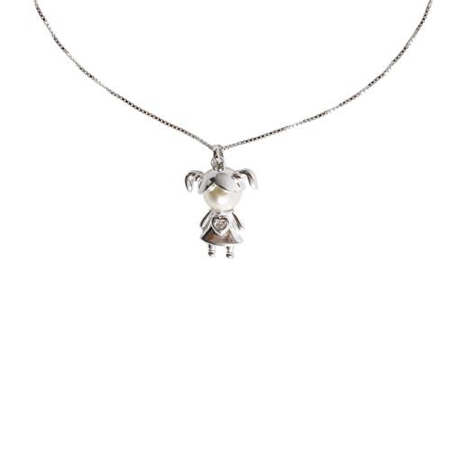 Colar pingente menina com pérola e zircônia 16mm 45cm