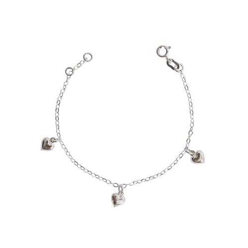 Pulseira infantil pingentes corações 6mm 15cm