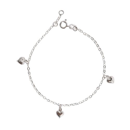 Pulseira pingentes corações 6mm 19cm