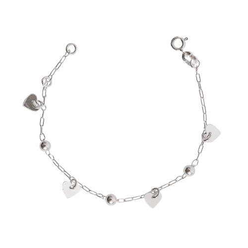 Pulseira infantil entremeio bolas 4mm pingente corações corrente cartier 15cm