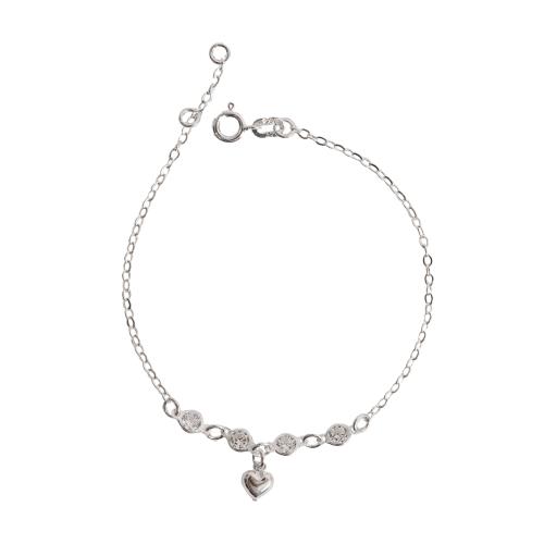 Pulseira entremeio zircônias 4mm pingente coração vazado 19cm