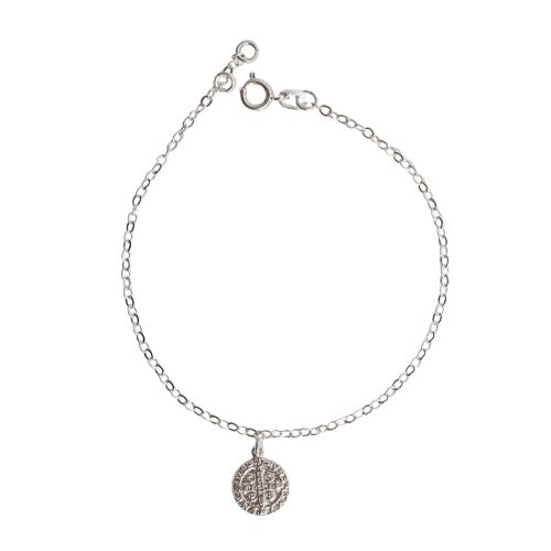 Pulseira pingente medalha São Bento 10mm corrente cadeadinho 18,5cm