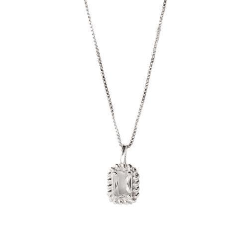 Colar pingente zircônia retangular cristal detalhe torcido 10mm 45cm