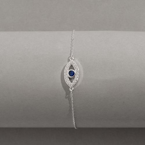 Pulseira entremeio olho grego cravejado detalhe zircônia azul 16mm