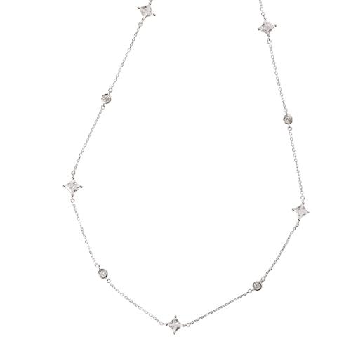 Colar entremeio zircônias redonda 3mm e losango 6mm 40+5cm